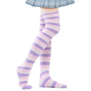 Thigh High Socks Pink Purple Stripes. Hot Pink Lace Top Thigh High Stockings